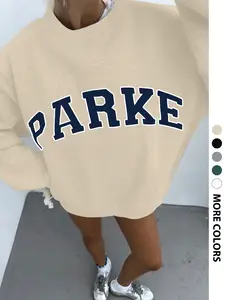 Women's Parke Letter Print Loose Fit Long Sleeve Casual Hoodie, Graphic Pattern, Daily Wear, Fall & Winter, Comfortable Pullover Sweater
