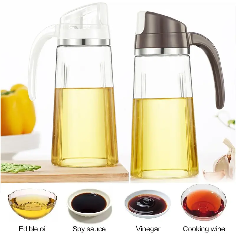 Oil Dispenser for Kitchen,20 OZ /600ml Leakproof Glass Oil Bottle with Auto Flip Cap,Olive Oil Container for Kitchen Cooking (White)