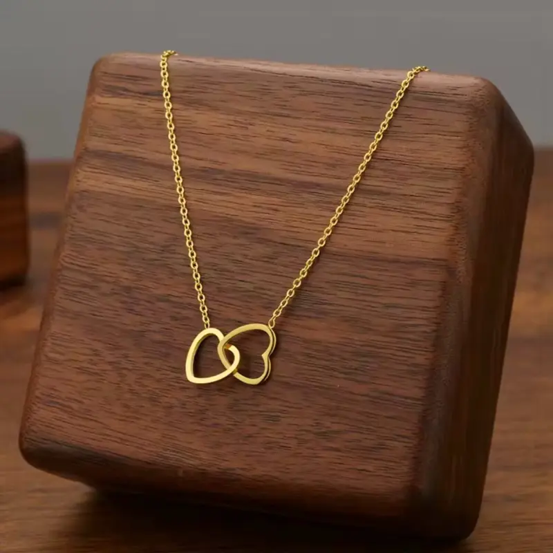 Elegant Double Heart Pendant Necklace – Minimalist Gold Chain Jewelry for Women, Perfect gift for Women
