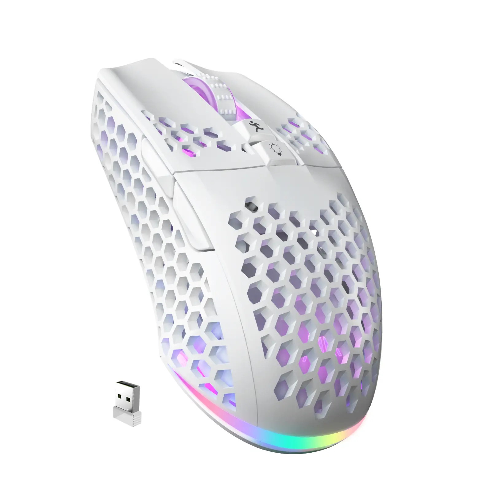 SOLAKAKA SM600 Rechargeable Battery Wireless Gaming Mouse - Tri-Mode Bluetooth/2.4G/USB-C, 7 Programmable Buttons, Lightweight Honeycomb Shell, Adjustable DPI Customizable RGB Lighting, USB-C Charging Cable for PC, Mac