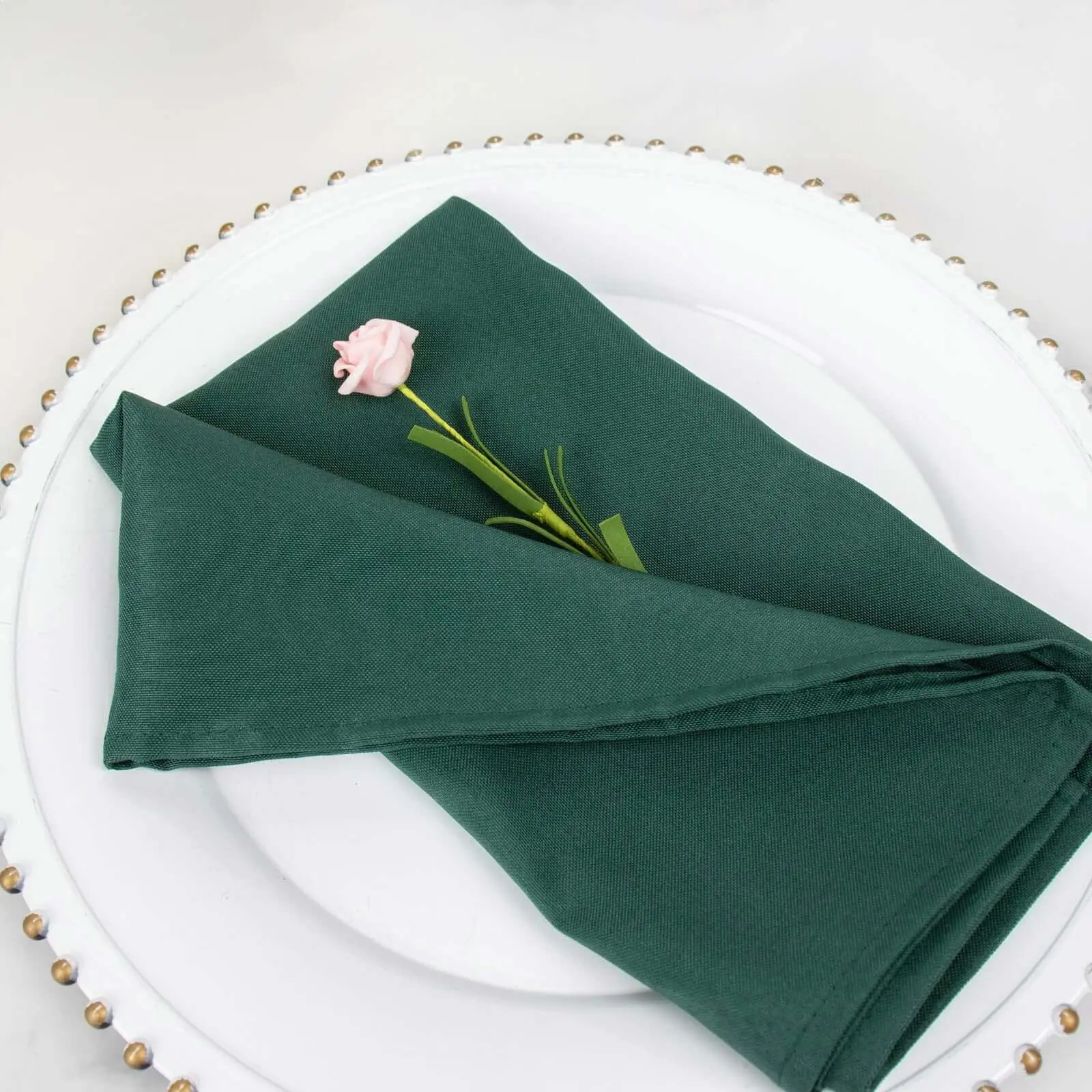 Commercial Grade Square Solid Fabric Tableware Napkins - 5-Pack, 20"x20", 220GSM Hunter Emerald Green Polyester, Stainproof, Wrinkle Resistant, Reusable, Ideal for Restaurant, Birthday Events, Fabric Napkins