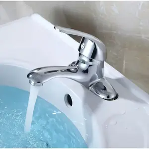 Single Handle Bathroom Sink Faucet, Three-Hole Installation, Chrome Plated, Hot Cold Water Mixer, Contemporary Style