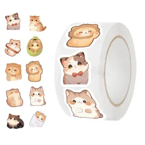 Cute Cat Pattern Sticker (500pcs/roll), Reward Sticker, Incentives Sticker, Animal Party Favor Decal, Office Supplies
