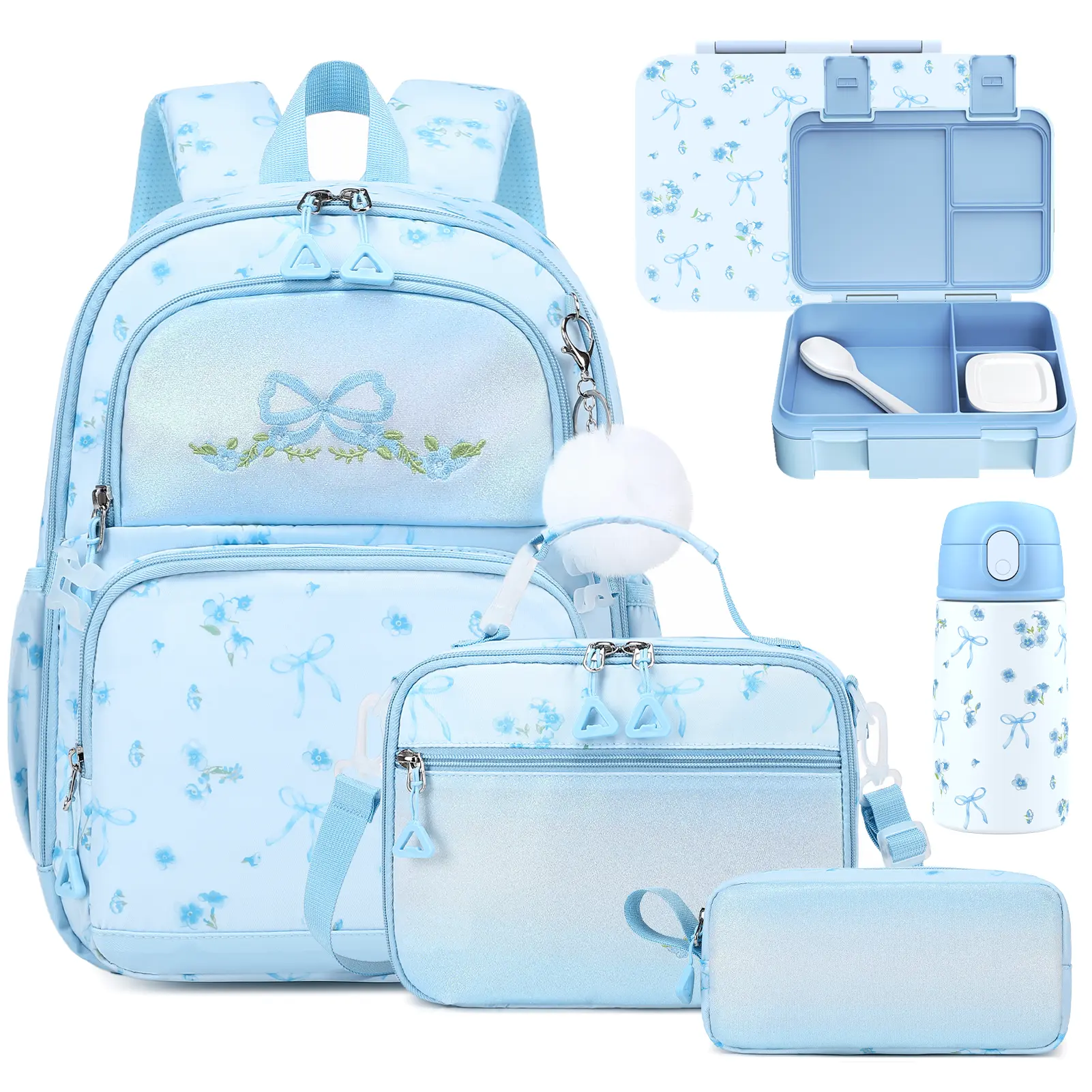 SIMILOVE 4-5PCS Sequins Cute Pattern Backpack Set - Cute Backpack, Elementary School Book Bags, Lightweight Kawaii Daypack with Lunch Box & Pencil Case, 5-6 Age Girl Back to School Party Gift