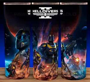 Helldivers 2 Gaming Spread Democracy Cup Mug Tumbler 20oz Stainless Steel Tumbler with Slide Closure Lid, Reusable Plastic Straw, Handmade Design - Drinkware  Glossy Insulated