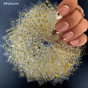 Nail Art Sticker (60pcs), Self-adhesive Line Star Design Nail Art Decoration, Essential Nail Art Supplies for DIY Creations