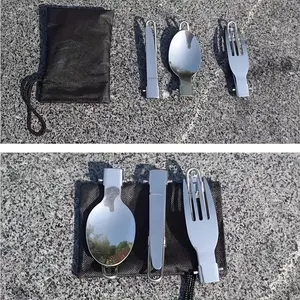 Stainless Steel Camping Cutlery 3-piece Set With Folding Spoon Fork Knife And Storage Bag, Portable Tableware For Outdoor Camping Hiking Picnic Travel