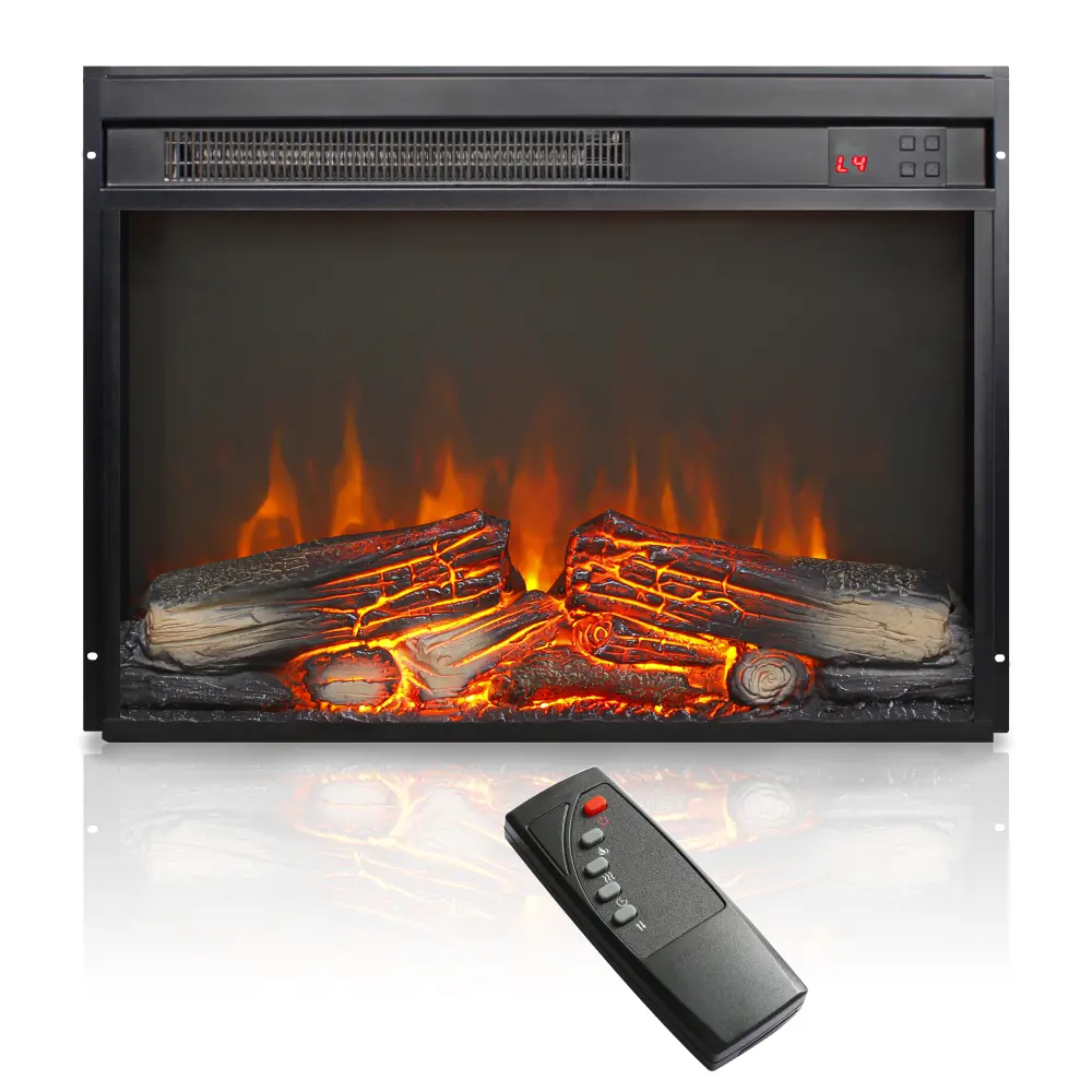 23-in Fireplace Insert, Ultra-Thin Indoor Heater with Log Set and Realistic Flames, Remote Control with Timer, Overheating Protection