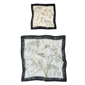 "New York In Sketches" Silk Pocket Square & Silk Scarf Set - Black & White