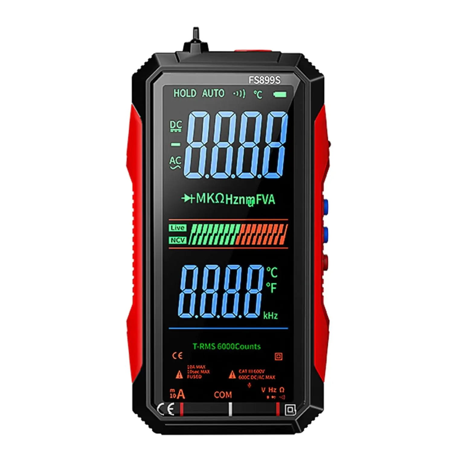 FS899S Smart Full‑Color Screen Digital Multimeter, Anti‑Burn, High‑Precision Auto‑Ranging Full‑Screen Voice Multimeter, Portable Continuity Tester for Electrician Maintenance, Auto Range Multimeter
