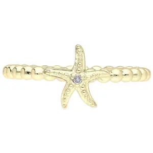Goddaughters 14K Gold Clad White Topaz Mini Starfish Ring