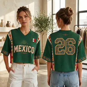 Mexico Crop Top Jersey 2026 Football Nations Edition, Premium Green Cropped Soccer Top with Vibrant Floral, Mexican Flag & Agave Design, Perfect Gift for Soccer Fans