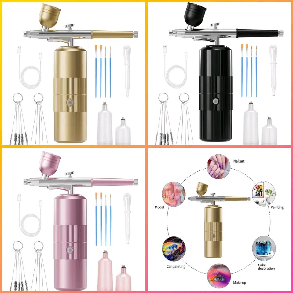 Airbrush Kit with Compressor Portable Airbrush Kit 48PSI High-Pressure Non-Clogging Air Brush Set Cordless Rechargeable with 0.3mm Nozzle and Cleaning Brush for Painting,Nail Art, Makeup (