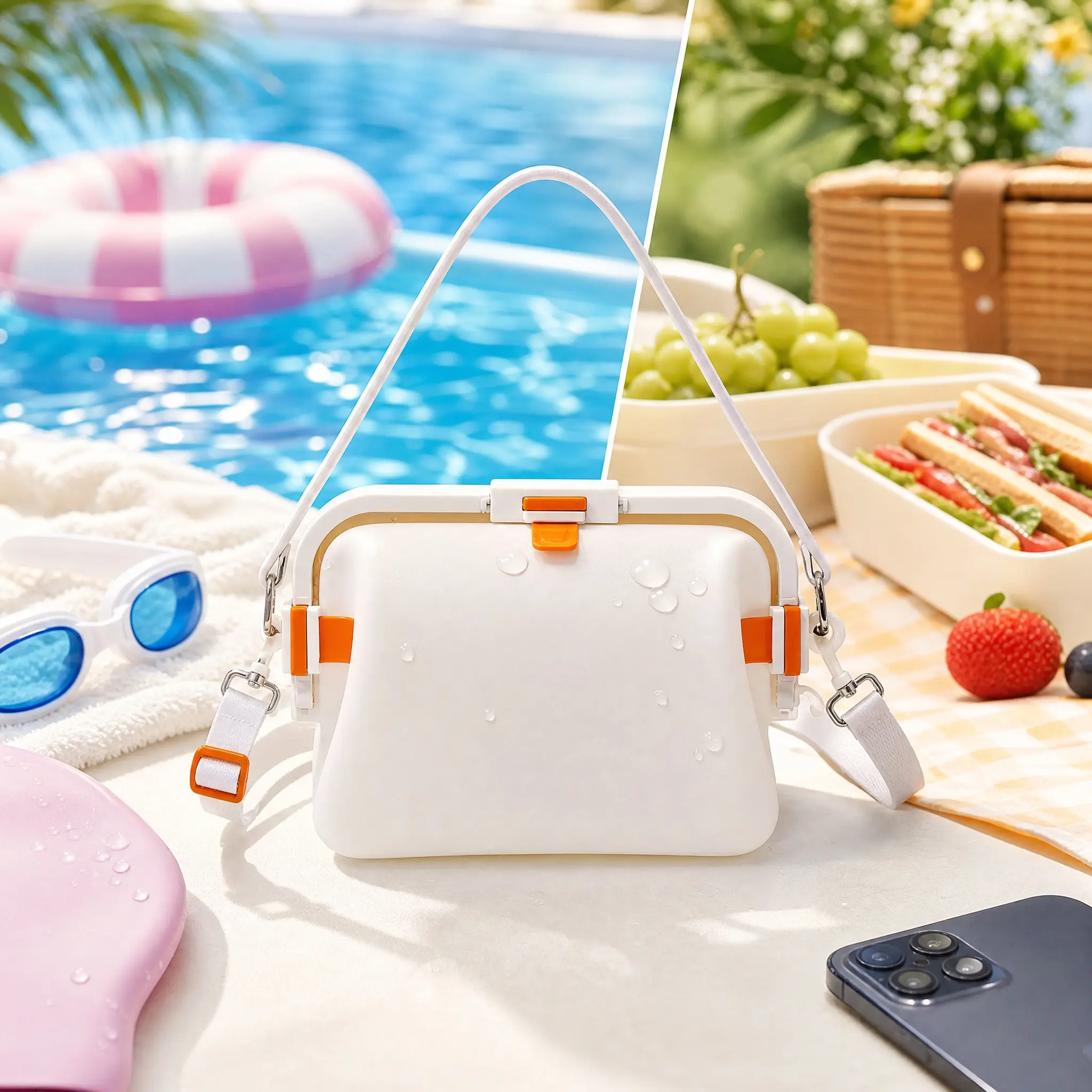Wet Dry Bag, Waterproof Reusable Beach Pool Tote Bag, 100% Food-Grade Solid Silicone,1500-4000ml,Dry-Wet Separate Bag with Adjustable Shoulder Strap & Buckle,Eco Friendly, for Swimsuit, Outdoor Lunch, Yoga Gym Dirty Clothes, Makeup, Sports Outdoor Travel