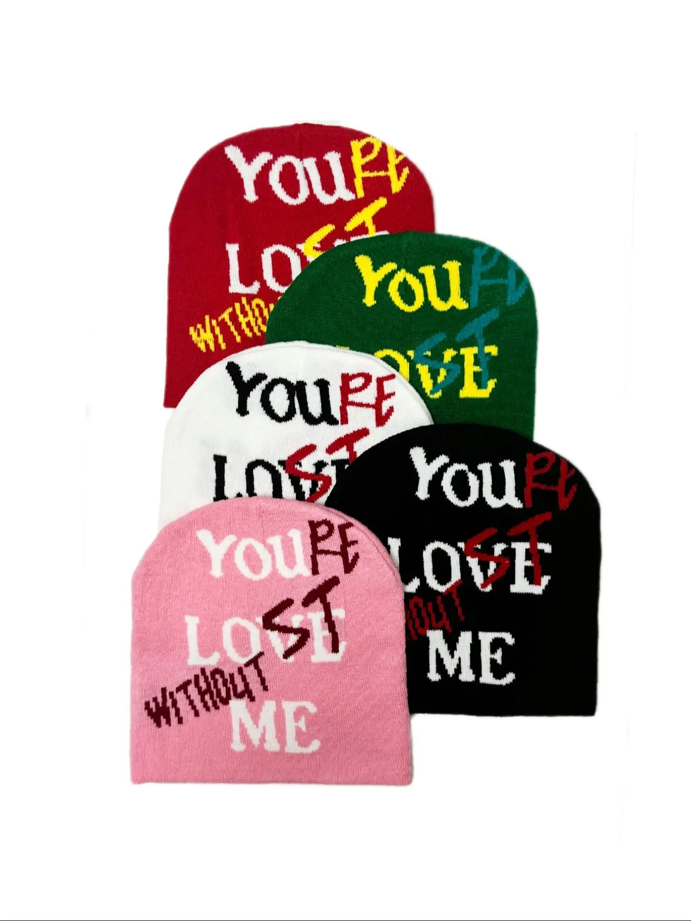 Y2k Style Letter Print Pattern Beanie Hat, 5 Counts Set Casual Versatile Warm Street Soft Comfortable Beanie Hat for Fall & Winter, Fashion Accessories for Both Men & Women