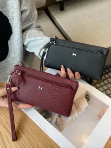 Top Layer Cowhide Long Wallet Clutch Unisex Large Capacity Zipper Handbag High-End Genuine Leather Dual-Layer Coin Purse Phone Bag