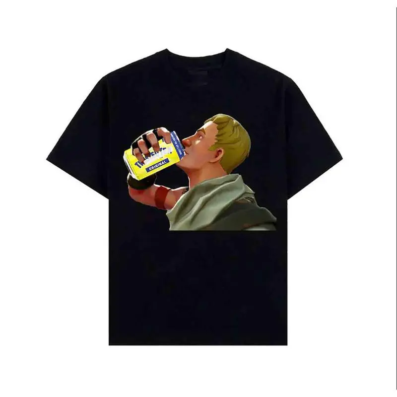 Fortnite beer T-shirt, Fortnite pattern T-shirt, vintage loose cotton short-sleeve street style casual trendy T-shirt, gift for fans, gift for men, gift for women, all sizes men's gift, patterned T-shirt