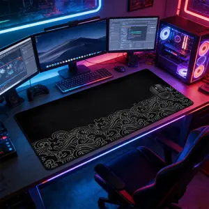 Vintage Black & White Japanese Wave Large Gaming Mouse Pad, Non-Slip Rubber Base with Reinforced Stitched Edge, Elegant Traditional Aesthetic Design, Durable Desk Mat for Gaming & Office, Great Gift for Japanese Culture & Gamer Boys, Gaming Accessory