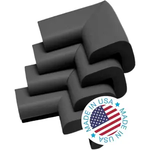 4-Piece Black Safety Corner Cushion, Child Proofing Corner Guard, Made in USA, Child Home Furniture Safety Bumper, Baby Proof Table Protector, 4 Count (Pack of 1)