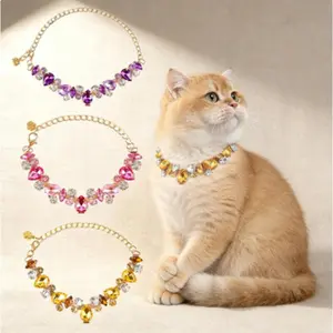 Pink Diamond Gold Chain Pet Collar - Stainless Steel Adjustable with Cute Paw Charm (Small/Medium Pets)