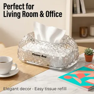 Glacier Pattern Tissue Box Cover, PET Clear Tissue Holder with Bottom Opening, Modern Decorative Tissue Dispenser for Home & Office