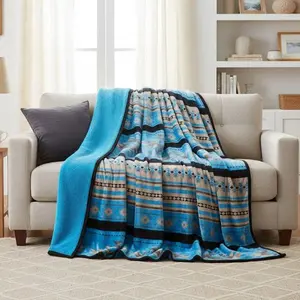 Nu Trendz Southwest Design Sherpa Lined Throw Blanket 50"x 60" Premium Polyester Microfiber Furry Cozy for All Seasons Soft Warm Plush Machine Washable