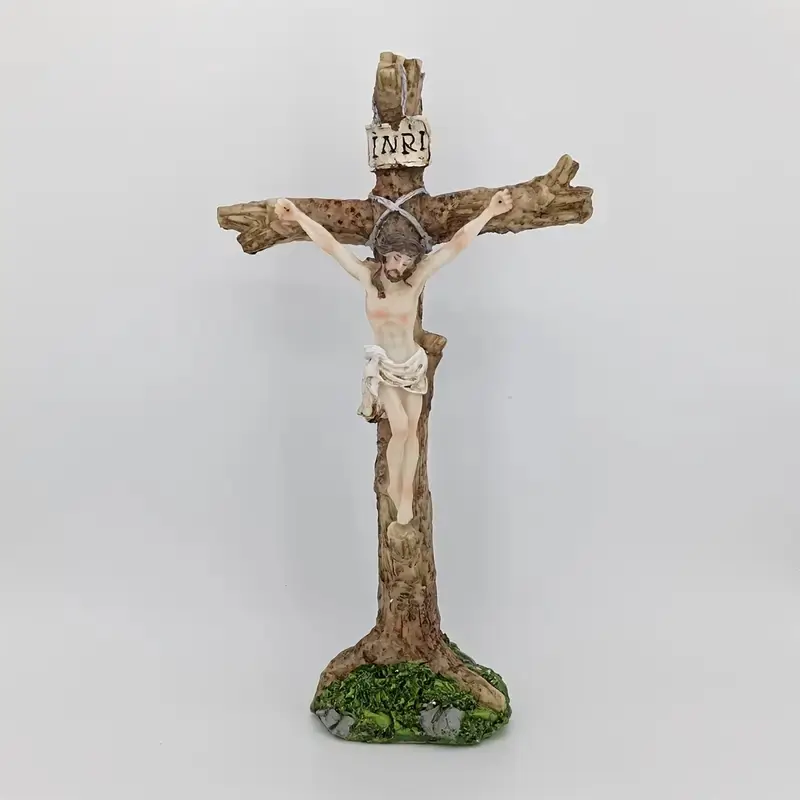 Vintage-Style Resin Sculpture with Inri Sign, Lifelike 3D Religious Wall Decor, Perfect Easter Gift for Home or Church, Inspirational Artwork
