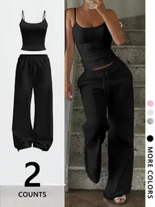 Women's 2-Piece Set Matching Tank Top Sleeveless & Pants, Casual Fall Winter, Breathable Warm Outdoor Wear, Fitted Campus Style