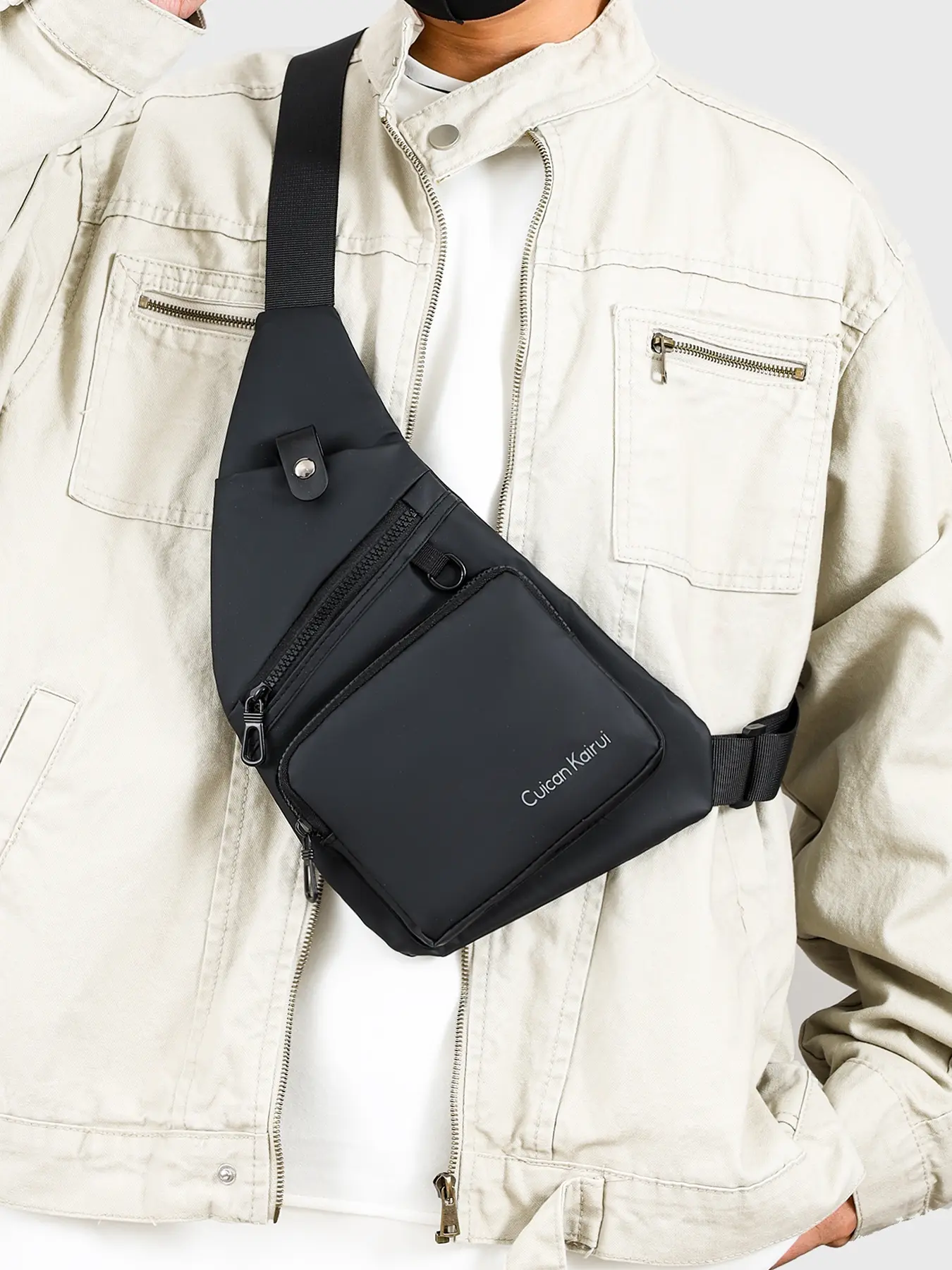 1pc  Men's slanted shoulder chest bag, solid color and clean color waist bag, zipper closure, fashionable and versatile, casual and simple, suitable for students, campus, work, commuting, shopping, men's chest bag