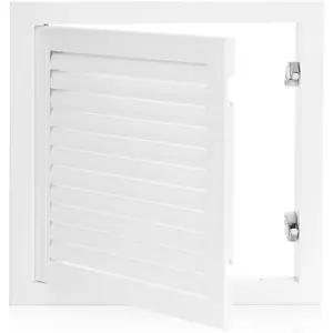 13.5 x 13.5 inch - Access Doors - Access Panel for Drywall with Push-Button Switch - Access Panel with Vent - Aluminum Alloy - White - Good Ventilation - Inside Dimensions: 12 x 12 inch