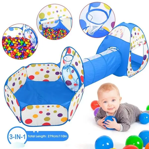 Unisex Kids 3PC 3-in-1 Ball Pit Playground Set - Open-Ended Playset Playhouses, Tents & Tunnels Included, 90x90x90cm Pink Durable Polyester with Eco-Friendly Print, Portable with Storage Bag