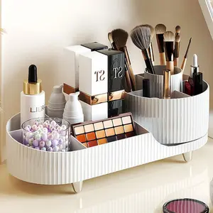 Rotating Makeup Organizer, Large Capacity Makeup Storage Box, Compartment Box, Cosmetic Organizer, Makeup Brush Holder, Makeup Tool Organizer, Desktop Makeup Organizer for Bedroom Bathroom