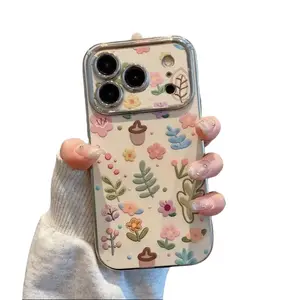 High-Grade Imitation 2.5D Plant Pattern Phone Case – Electroplated Soft Silicone Cover with Inspirational Quote for iPhone X - iPhone 17 Pro Max