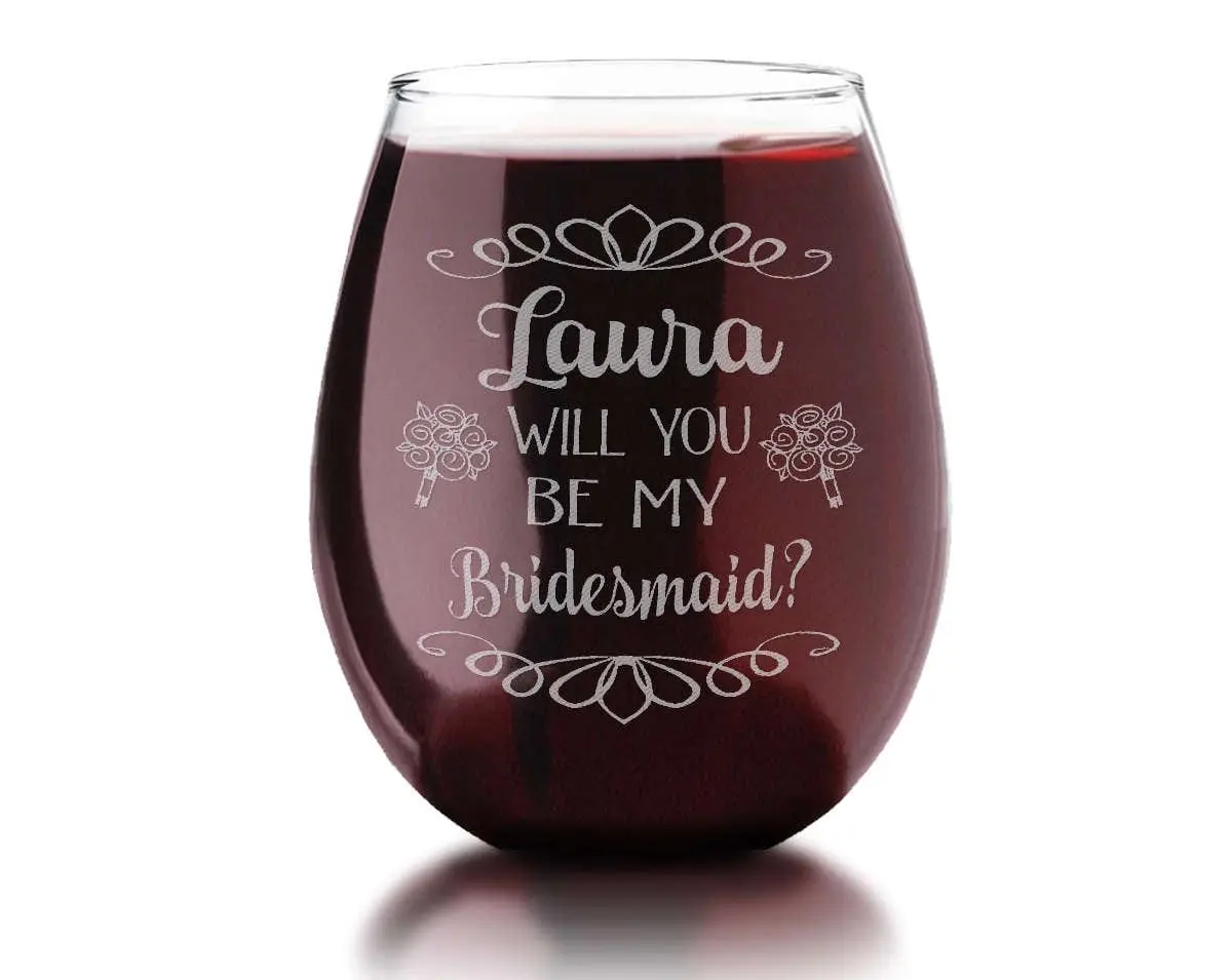 Will You Be My ONE Personalized Stemless Wine Glass Asking Bridesmaid Maid of Honor Invite Gift Idea Bridal Party Gifts Bachelorette Favors
