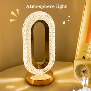 Luxury Oval Crystal Table Lamps,3-Color Dimmable,Office USB Charging Lamps,Acrylic Base LED Lights,Suitable for Living Room Bedside Night Lamps and Decorative Table Lamps, Creative Lamps Suitable for Bedroom, Living Room, Party and Dinner Decoration