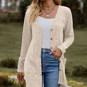 Womens Long Cardigan Women Button Knitted Cardigan Ladies V Neck Knitted Sweater Cardigans
