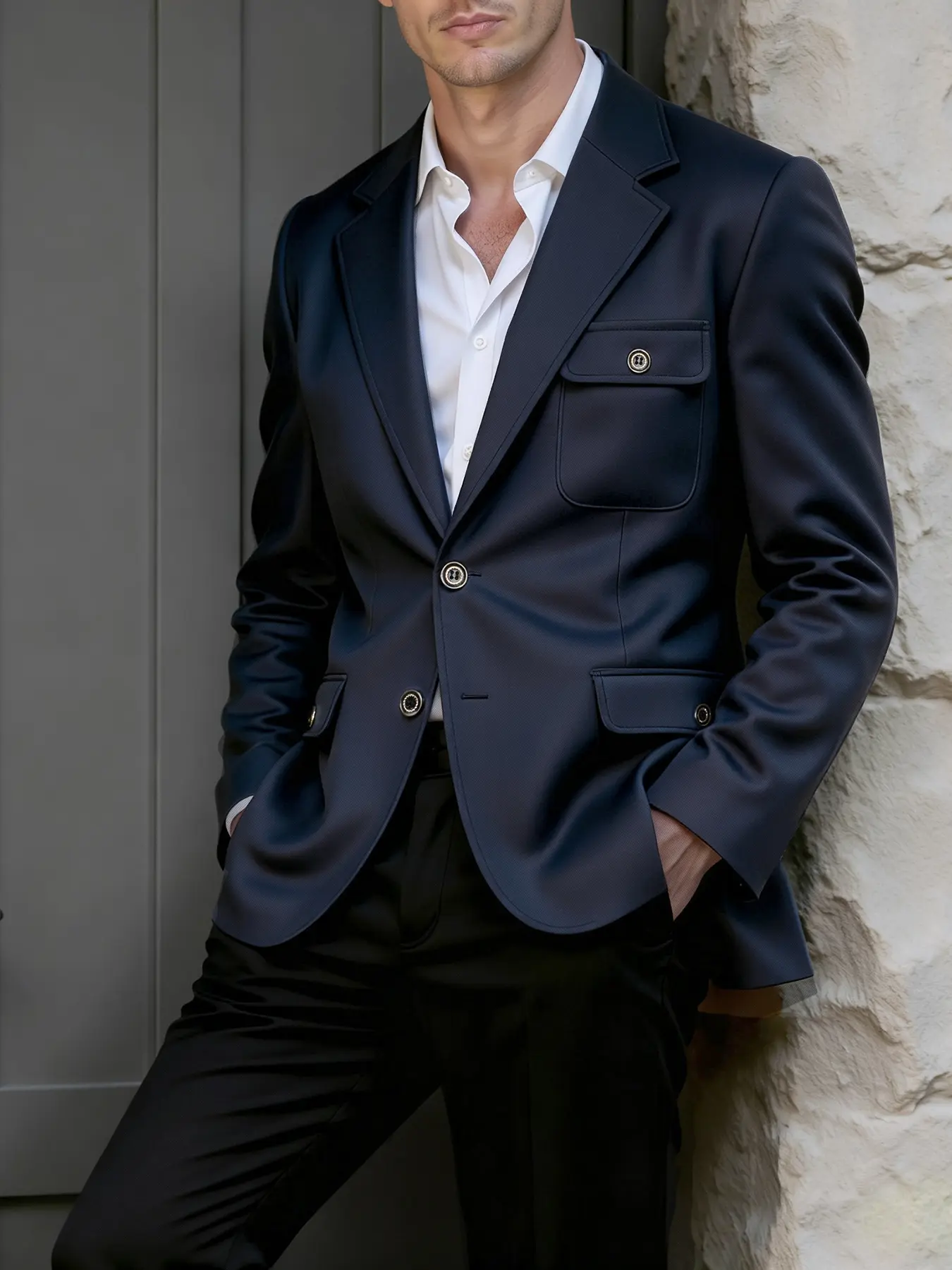 Men's Casual Blazer Jacket, Coat Blazer, Pure Color Plain Chest Pocket Design, Fitted Style for All Seasons, Perfect for Weddings Parties, Menswear