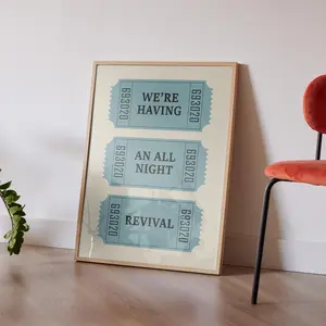 All Night Revival Ticket Stub Poster No Frame: Country Music Lyric Western Art