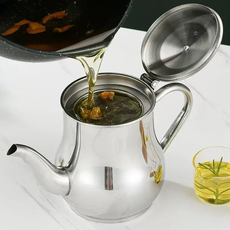 Stainless steel oil bottle, household oil storage, filter, oil separator, multi-purpose condiment bottle, non-stick oil bottle, large capacity., 24oz 32oz Stainless Steel Oil Storage Pot for Storing Frying Oil and Cooking Grease
