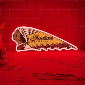 Indian Motorcycle LED Light up Neon Sign, Decorative Neon Light, Vibrant Wall Hanging Garage Wall Art Decoration, USB Powered, for Motorcycle Shop, Motorcycle Racetrack, Bar, Motorcycle Themed Party, Gift for Motorcycle Lovers