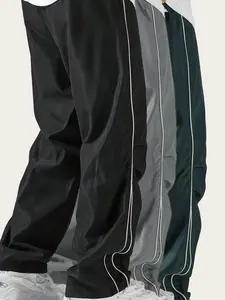 Men's Letter Print Drawstring Waist Athletic Pants, Casual Comfy Contrast Binding Pocket Straight Leg Trousers for Daily Wear, Unisex Workout Bottoms for All Seasons