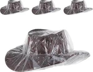 4 count Cowboy Hat Rain Cover Plastic  Hat Protector Cover for Dust Travel Cowboy Hat Storage Unisex Transparent