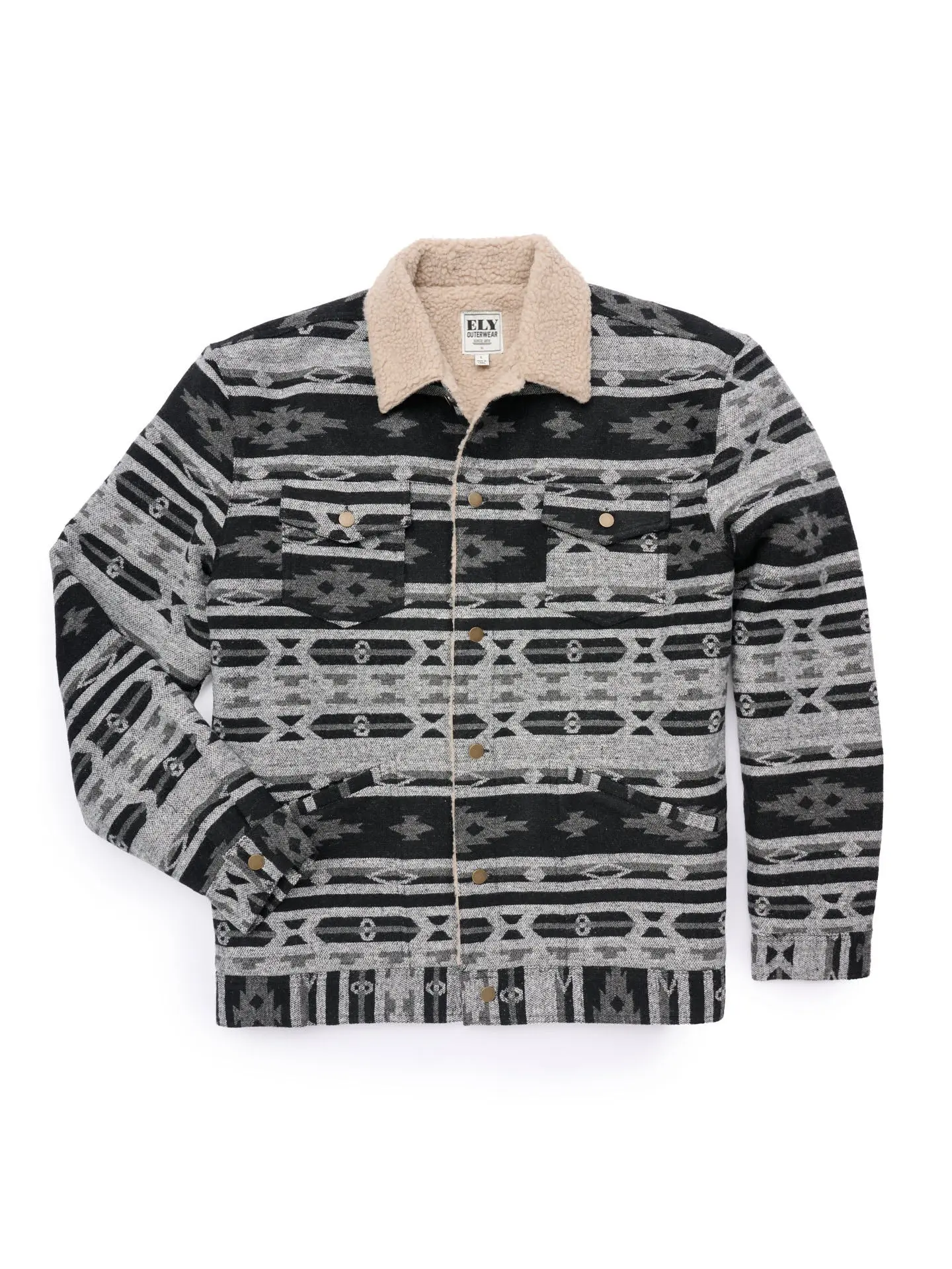 Men's Aztec Print Sherpa-Lined Coat, Menswear Top with Pockets