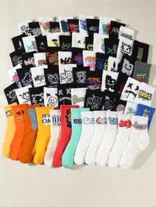 20 Pairs Teen Socks, Abstract Painting Print Graffiti Pattern, Fashion Casual Mid-Calf Socks, Unisex Comfortable Soft Street Style, Casual Stylish Socks