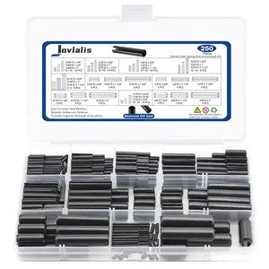 250 Pcs Roll pin Assortment, SAE Roll Pin Set, Slotted Pins, Split Expansion Pin, Black Roll Pins, 1/16 5/64 3/32 1/8 5/32 3/16 7/32 1/4 5/16 3/8 Inch Dowel