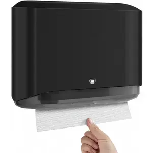 Paper Towel Dispenser, Multifold/Trifold/C Fold Papers Dispenser, Bathroom Hand Towels Wall Mounted Tissue Holder, No-Drill Adhesive Commercial or  Black