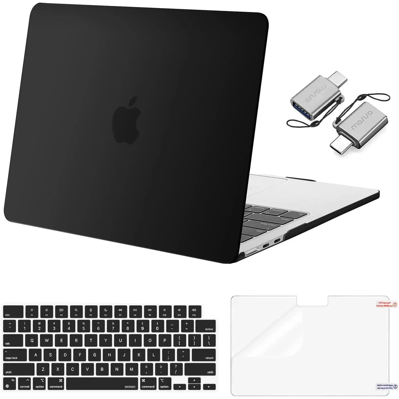 Compatible with MacBook Air 13 inch Case M5 2026 M4 2025 M3 M2 2024-2022 A3449 A3240 A3113 A2681, Hard Shell&Keyboard Cover&Screen Film&Type C for MacBook Air 13.6 inch Case, Black