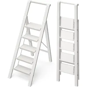 5 Step Ladder, Lightweight Folding StepStool with Convenient Handgrip, 330lbs CapacityStep Ladder for Office,Household,Kitchen(White)