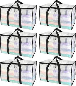Large moving bag with reinforced handle heavy-duty clothing storage bag moving supplies (transparent)