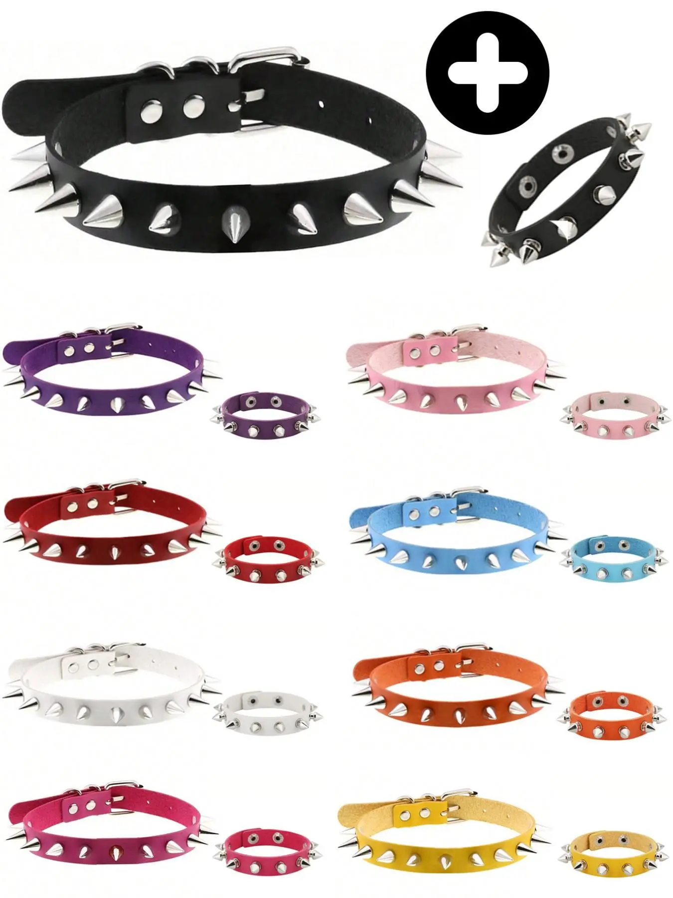 Punk Style Spiked Decor Pu Leather Choker & Bracelet, Adjustable Choker for Party, Daily Clothing Decor, Casual Jewelry, Fashion Cool Accessories, Jewelry Accessories